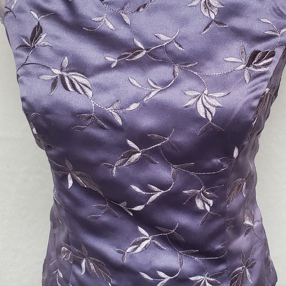 80s Vintage Royal Purple Floral Embroidered Boatneck A-line Two-Piece Maxi Dress - Picture 6 of 14